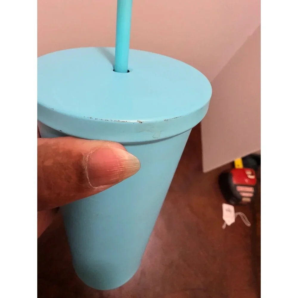 Starbucks 16 Oz Light Blue Cold‎ Cup Tumbler With Lid & Straw